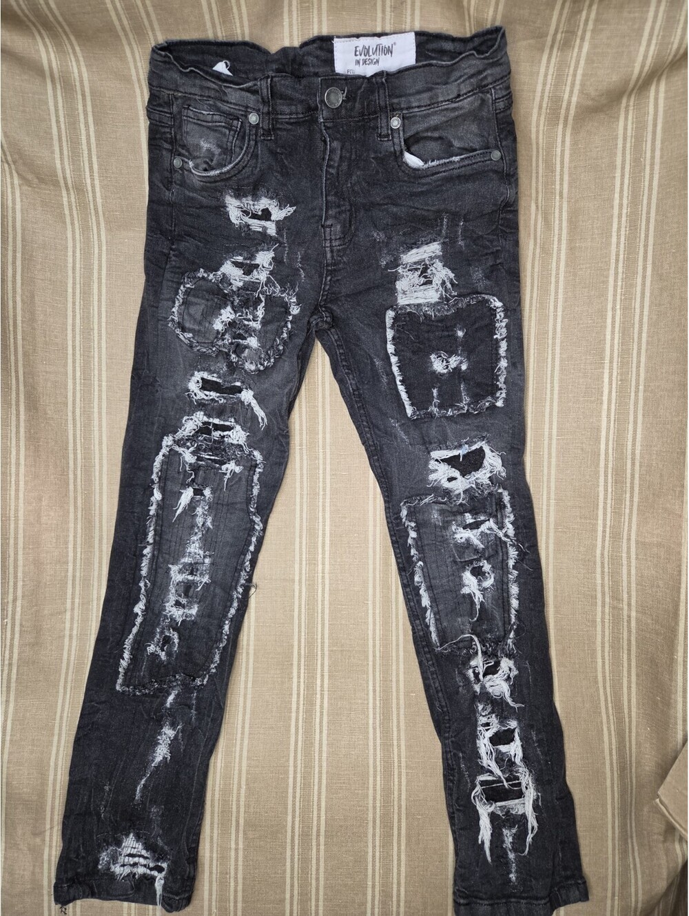 Evolution Design Streetwear heavy rip-and-repair distressed jeans Boys 16